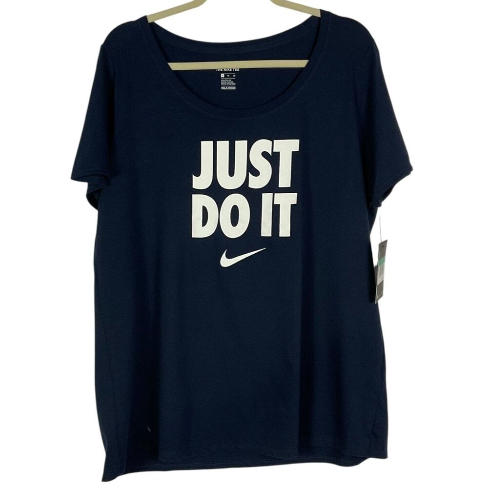 NWT Nike "Just Do It" in "college navy" blue tee, Women's size XL, Athletic Cut - Picture 1 of 8